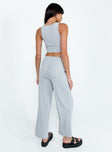 Grey matching set Cropped tank top  High waisted pants  Elasticated drawstring waist  Twin hip pockets  Straight leg 