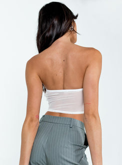 back view of model wearing Princess Polly Beverly Strapless Top White Sleeveless Square Neck 