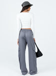 Princess Polly mid-rise  Lista Elastic Pocket Pants Grey Pinstripe