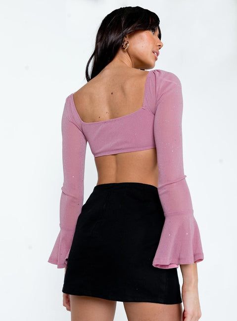 back view of model wearing Princess Polly Devin Long Sleeve Top Pink Sleeveless Square Neck 