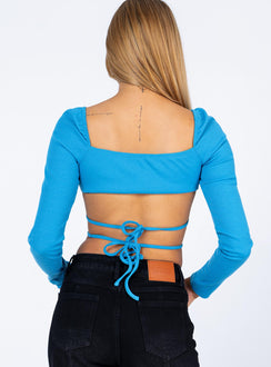 back view of model wearing Princess Polly Westerman Top Blue 