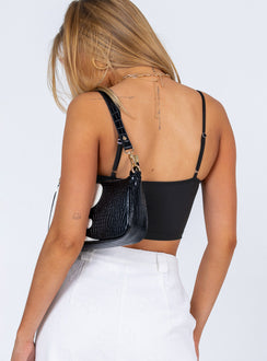 back view of model wearing Princess Polly New Classics Crop Black Eco 