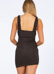 back view of model wearing Princess Polly Hamilton Mini Dress Brown 