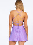 back view of model wearing Princess Polly Celena Mini Dress Purple 