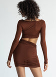 back view of model wearing Princess Polly Maddox Mini Dress Brown 