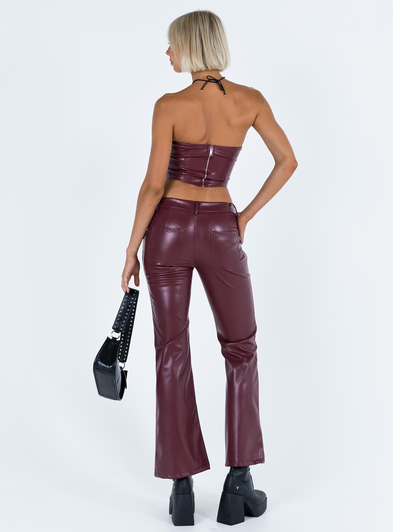 product Princess Polly  Yarella Mid Rise PU Pants Burgundy