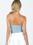 Front view of model wearing  front Princess Polly Sleeveless Square Neck  Carrow Strapless Top Blue