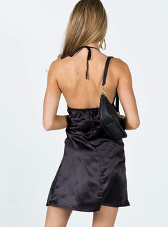 back view of model wearing Princess Polly Khari Mini Dress Black 