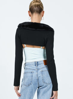 Bambil Faux Fur Trim Bolero Sweater Black Princess Polly  Cropped 