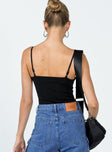 back view of model wearing Princess Polly Oakland Bodysuit Black Sleeveless Sweetheart 