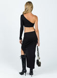 Matching set Ribbed material One shoulder crop top Inner silicone strip at bust Invisible zip fastening at side Twist detail at bust Maxi skirt Ruching at side Slit at leg Good stretch Unlined