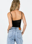 back view of model wearing Princess Polly Baumea Bodysuit Black Sleeveless Square Neck 