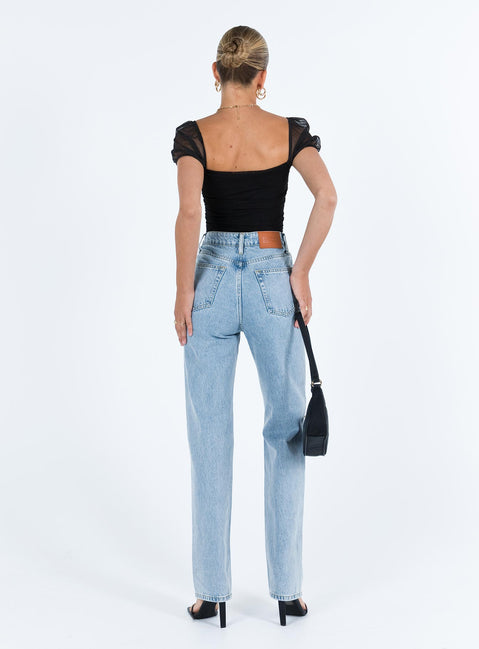 back view of model wearing Princess Polly Dostan Bodysuit Black Short Sleeves 