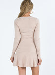 product Princess Polly Crew Neck  Rafter Long Sleeve Mini Dress Beige