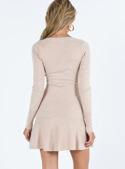 product Princess Polly Crew Neck  Rafter Long Sleeve Mini Dress Beige
