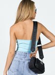 back view of model wearing Princess Polly Jodye Strapless Top Blue 