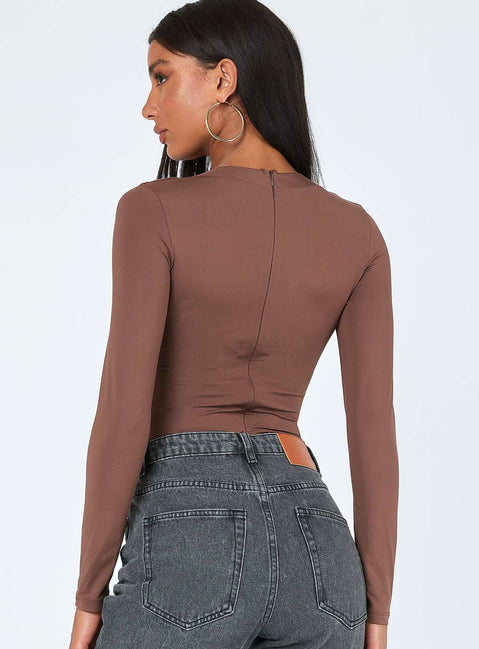 back view of model wearing Princess Polly Valentina Bodysuit Brown Sleeveless Scoop Neck 