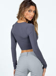 Long sleeve grey top Cut out at bust Button detail at front