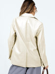 PU Blazer cream colored Faux leather material Lapel collar Button fastening at front Faux chest pocket Twin hip pockets Three button cuff