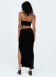 Matching set Strapless crop top Silver-toned ring detail Inner silicone strip Maxi skirt Leg slit  Good stretch Lined top