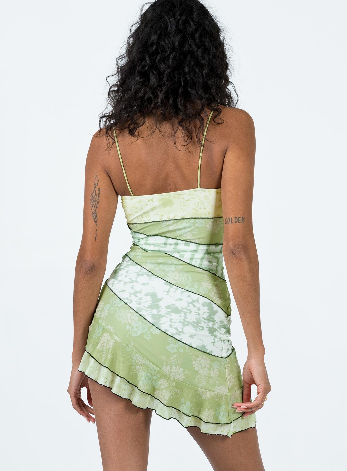 product Princess Polly Asymmetric Neckline  Risani Mini Dress Green Multi