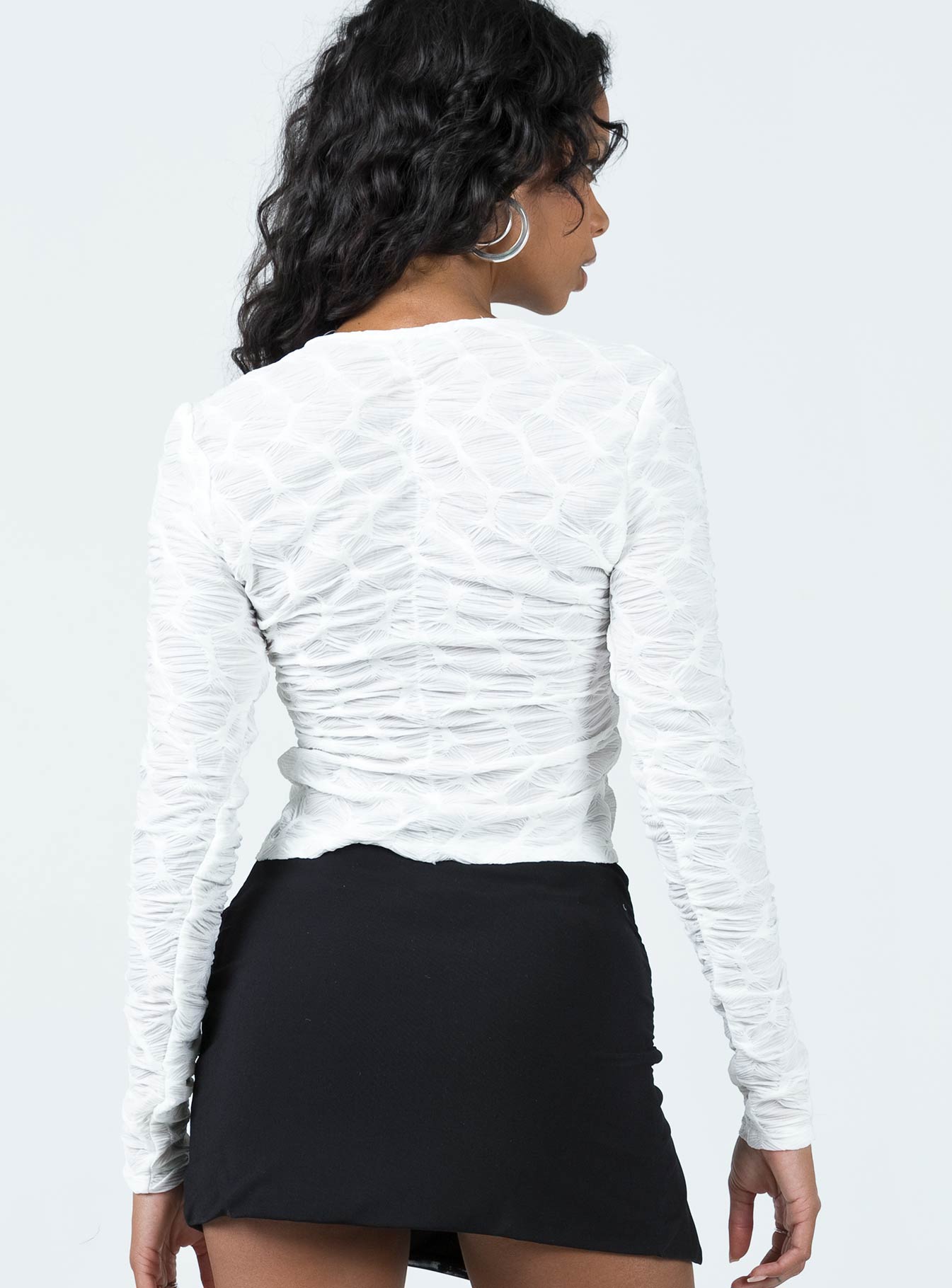 product Princess Polly Full Sleeves High Neck  Kalifornia Tie Top Ghost White