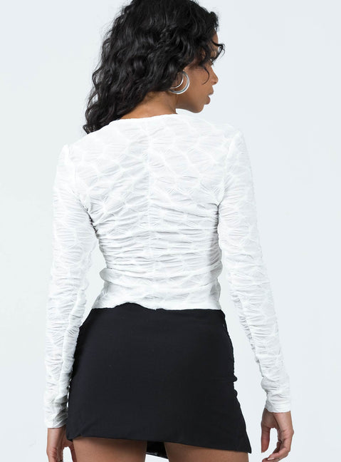 product Princess Polly Full Sleeves High Neck  Kalifornia Tie Top Ghost White