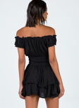 Black romper Can be worn on or off the shoulder Shirred waistband Ruffle detailing Elasticated neck & sleeves