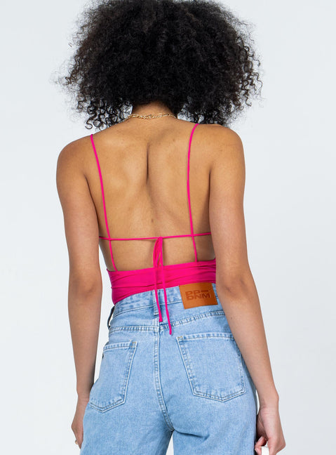 back view of model wearing Princess Polly Merlin Bodysuit Pink Sleeveless Sweetheart 
