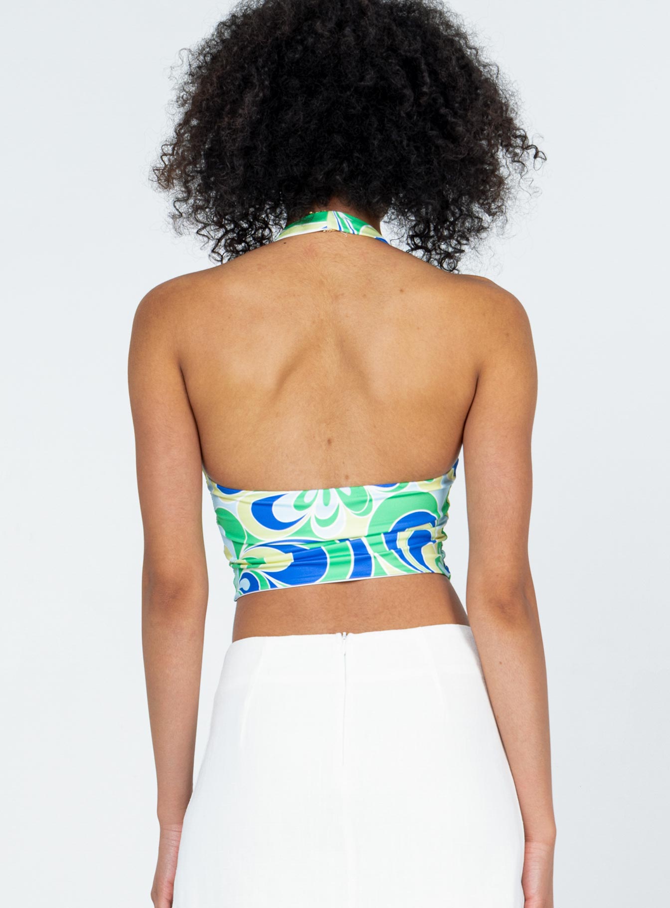 back view of model wearing Princess Polly Kenia Top Green Floral 