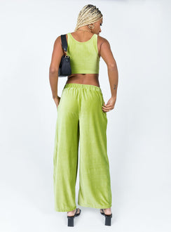 Matching set Velour material  Crop top  High waisted pants  Elasticated waistband  Twin hip pockets  Wide leg 