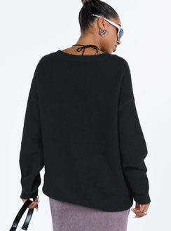 back view of model wearing Princess Polly Ryanna Sweater Black Long 