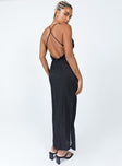 back view of model wearing Princess Polly Hudson Maxi Dress Black Sweetheart Neckline 