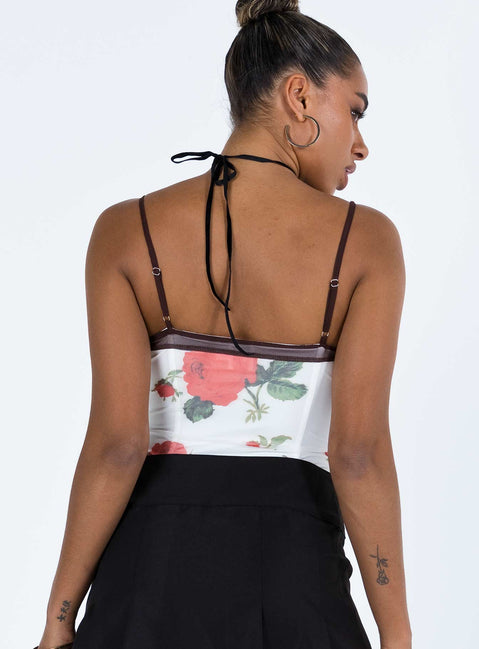 product Princess Polly Sleeveless Asymmetric Neckline  Colton Corset Top White Floral