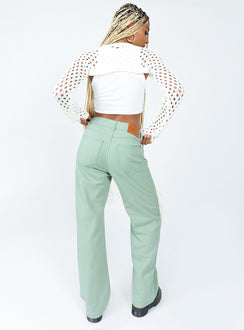 back view of model wearing Princess Polly Lester Mom Jeans Sage Green Mid Rise 