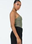 side view of model wearing Princess Polly Marishka Bodysuit Khaki Sleeveless Sweetheart 