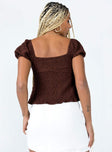 back view of model wearing Princess Polly Patrea Top Brown Short Sleeves Square Neck 