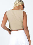 back view of model wearing Princess Polly Brenner Top Beige Sleeveless V-Neck 