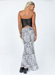 back view of model wearing Princess Polly Ziggy Maxi Skirt Black / White Maxi 