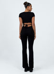 Jumpsuit Rib knit material Open back with tie fastening Good stretch