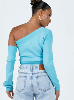 Yvonne One Shoulder Sweater Blue Princess Polly  Cropped 