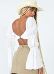 back view of model wearing Princess Polly Cyprus Long Sleeve Top White Full Sleeves Sweetheart 