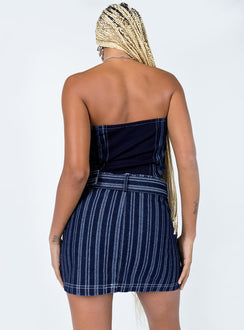 back view of model wearing Princess Polly Fernley Skirt Blue Mini Skirts 