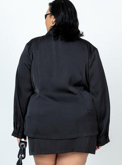 Matching set Long sleeve top  Lapel collar  Hook fastening  Mini skirt  Invisible zip fastening at side Spare button included 