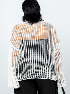 back view of model wearing Princess Polly The Kennedy Sweater White Curve regular 