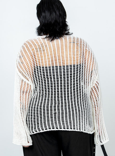 back view of model wearing Princess Polly The Kennedy Sweater White Curve regular 