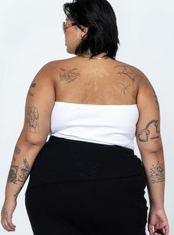 back view of model wearing Princess Polly Aston Strapless Bodysuit White Curve Sleeveless Sweetheart 