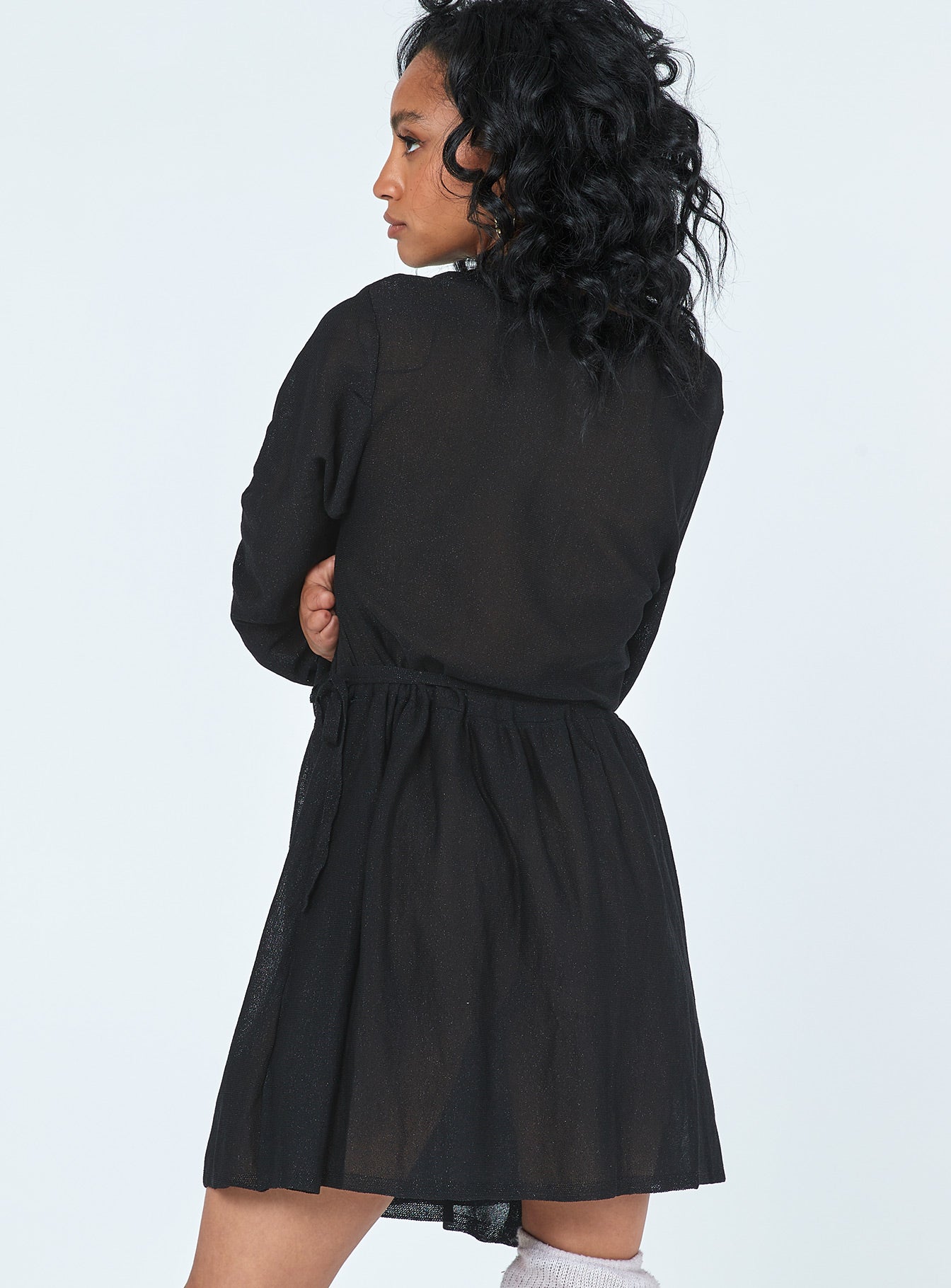 back view of model wearing Princess Polly Chiara Mini Dress Black 