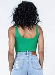 back view of model wearing Princess Polly Crosby Bodysuit Green Sleeveless Square Neck 