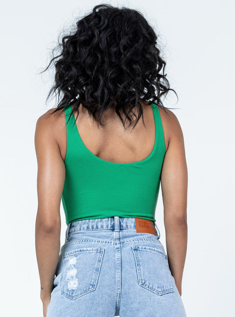back view of model wearing Princess Polly Crosby Bodysuit Green Sleeveless 